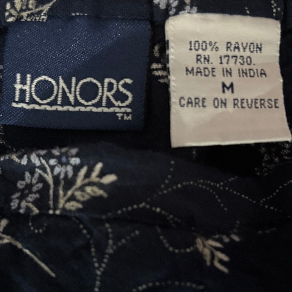 Honors Navy Blue Floral Maxi Skirt Womens Medium Vintage Boho Rayon Flowy - Picture 5 of 5